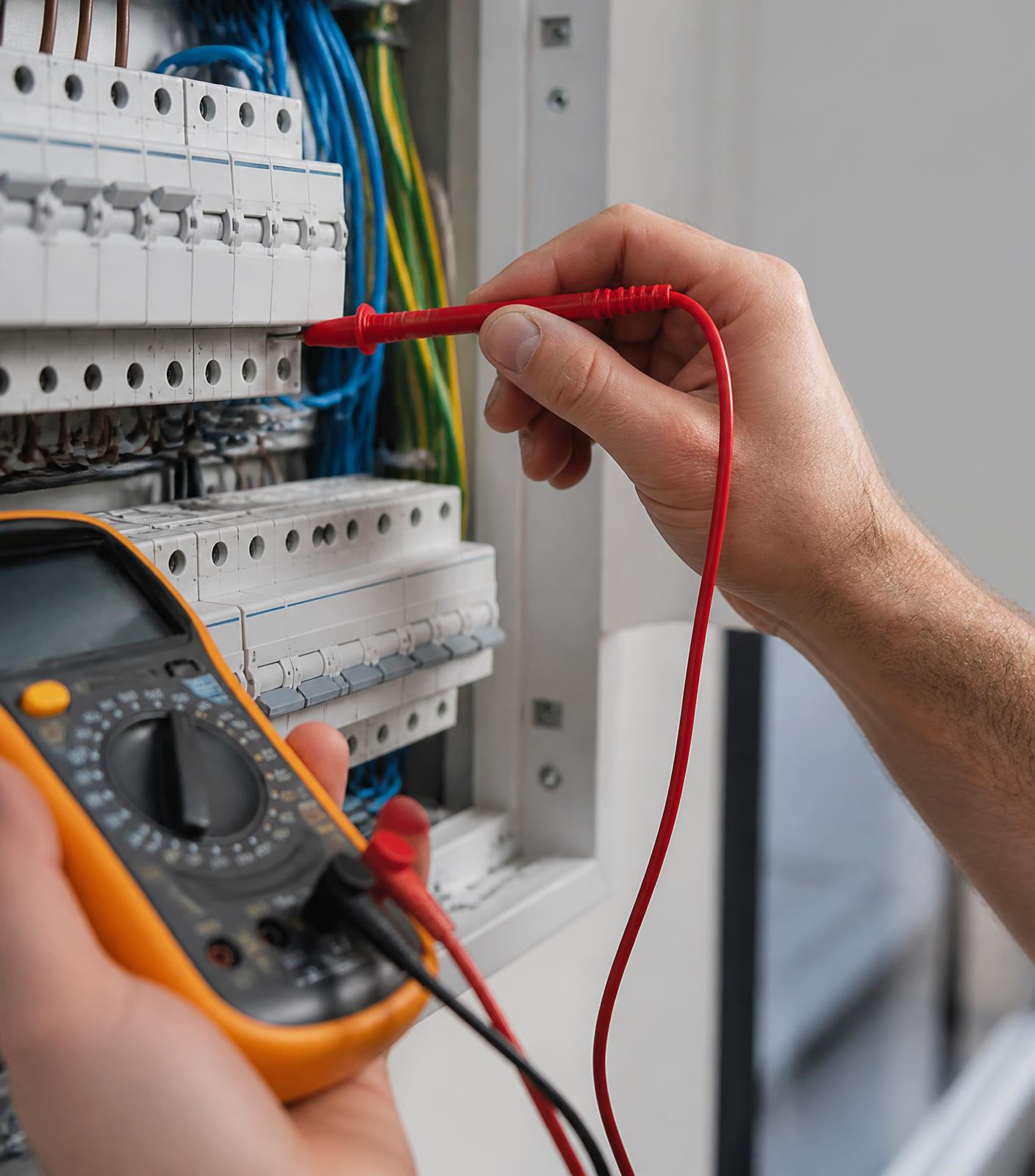 Electrical testing on a switchboard with a multimeter