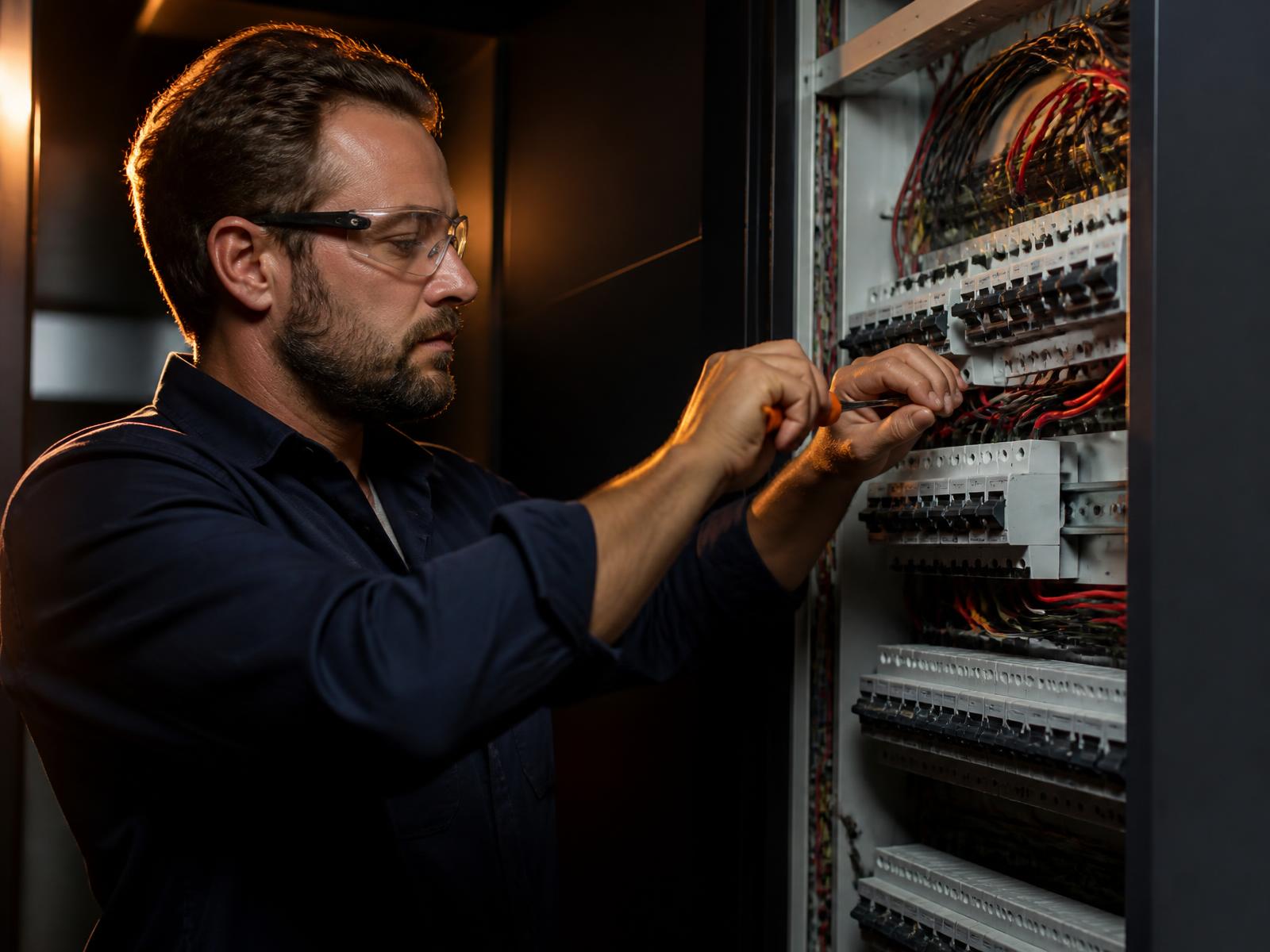 Electrician working on a switchboard in Charleville, Queensland